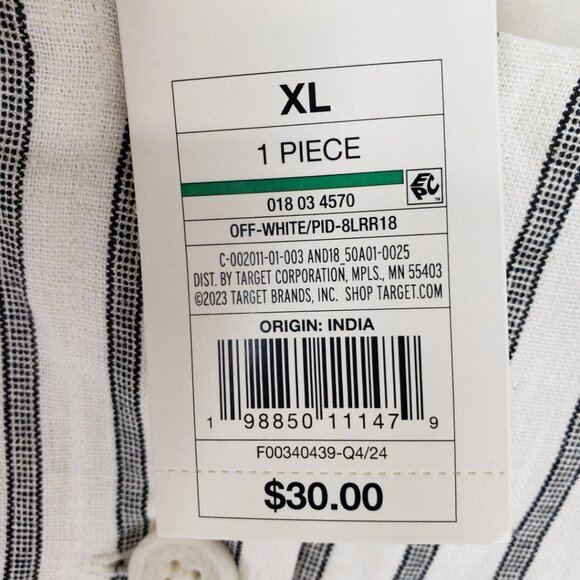 a new day Striped Button Front Sun Dress XL Linen Blend Mini Cream Black - Picture 3 of 11